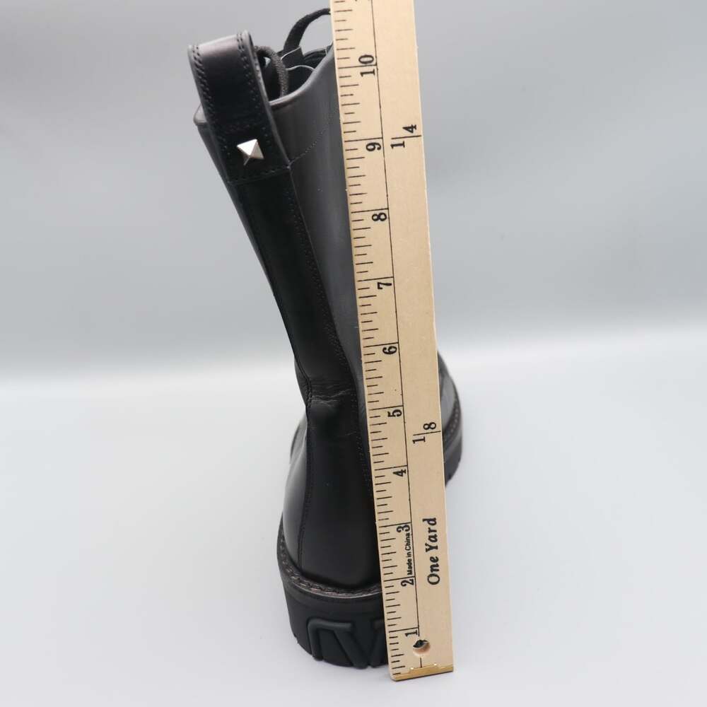 Valentino Garavani Black Leather Rockstud Lug Combat Boot EU 38.5 Fits W 8 / M 6 - Picture 14 of 16